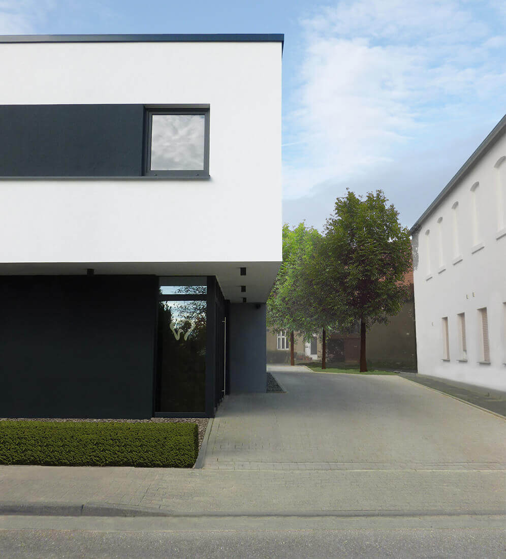 Moderne Zahnarztpraxis mit verputzter Außenfassade | Architektur Münsterland
