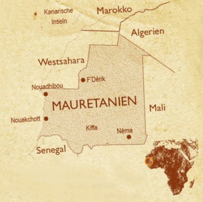 Karte mit Darstellung der Landesfläche von Mauretanien | Architekturbüro sozial