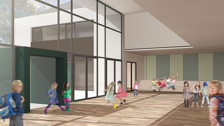Perspektive von dem Innenraum der Grundschule in Gehrde | Innenarchitektur